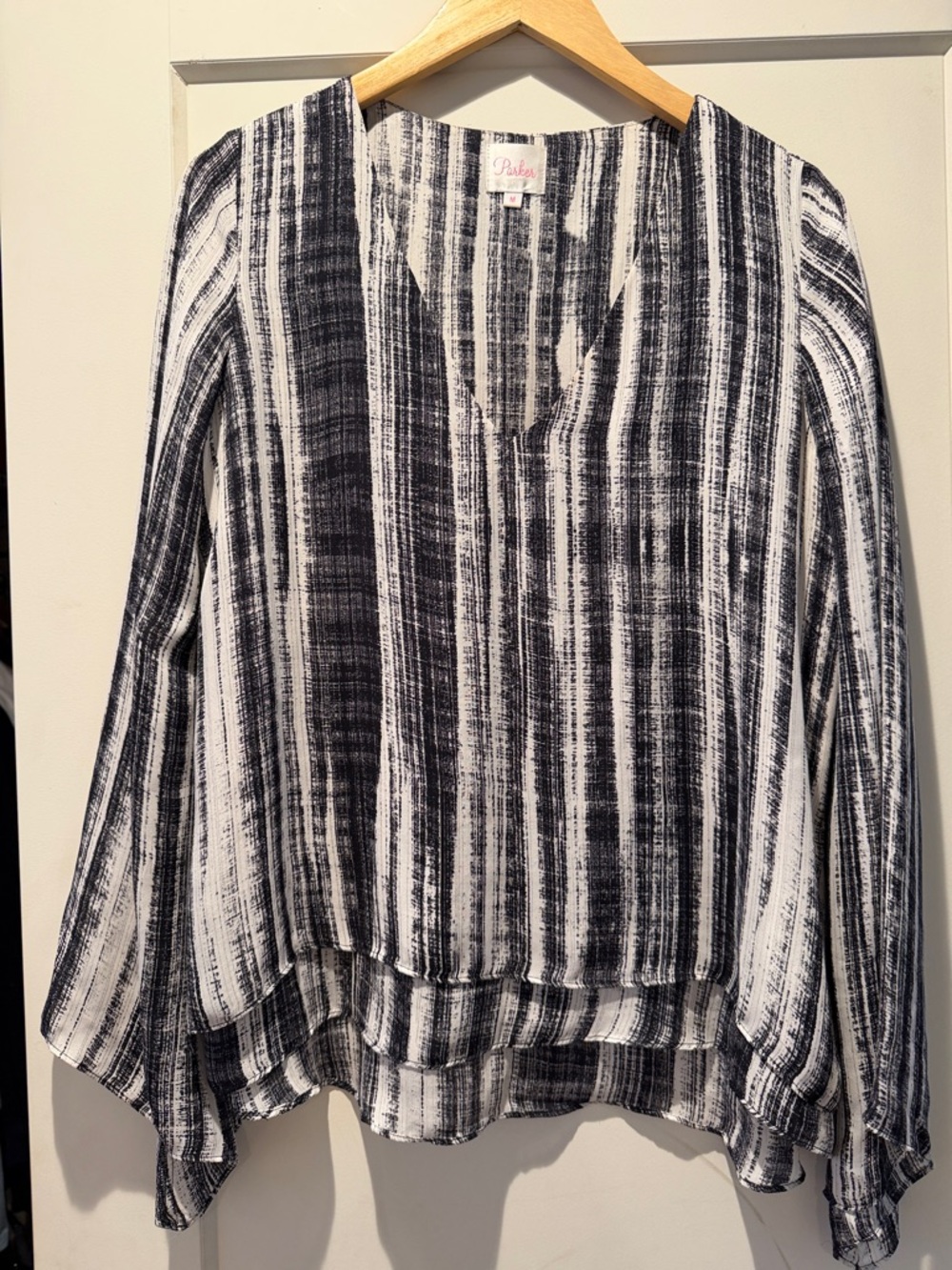 Parker Black & White Striped V-Neck Tunic Top
